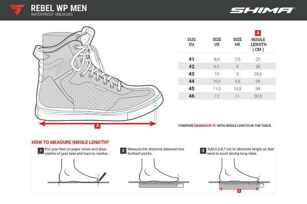 Shima Rebel Waterproof Riding Boots Size Chart