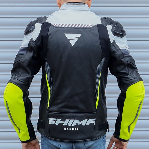 Shima Bandit Leather Sports Riding Jacket Fluo Actual Photo Back view